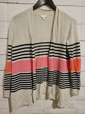 J Jill Cardigan Sweater Linen Blend Open Small Oatmeal